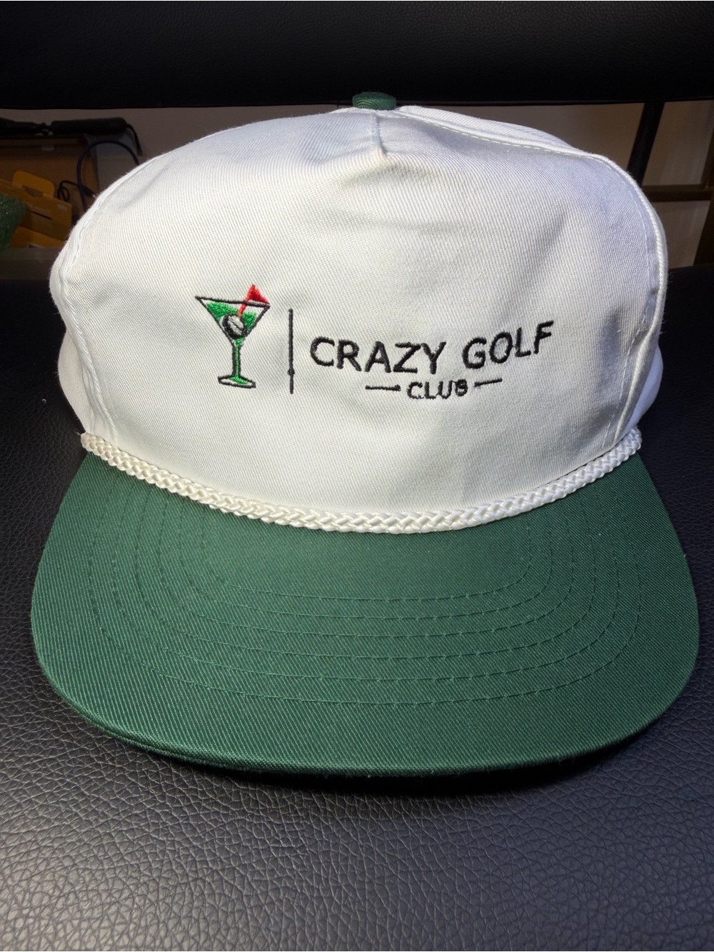 Crazy Golf Club White and Green Rope-Trim Snapback Hat